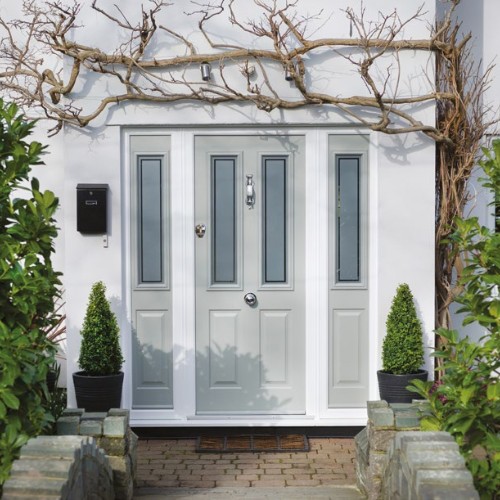grey composite door with white frame